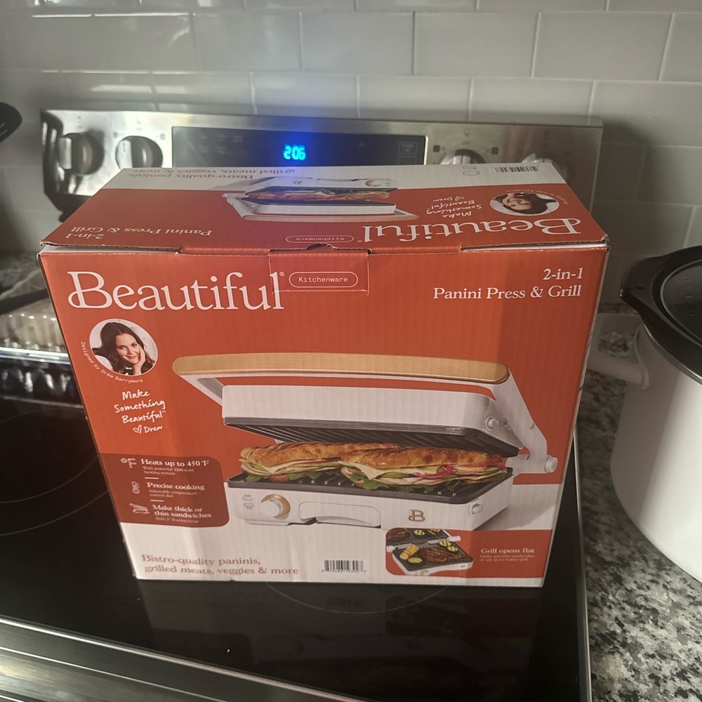 Kitchenware 2-in-1 Panini Press & Grill - White and Gold